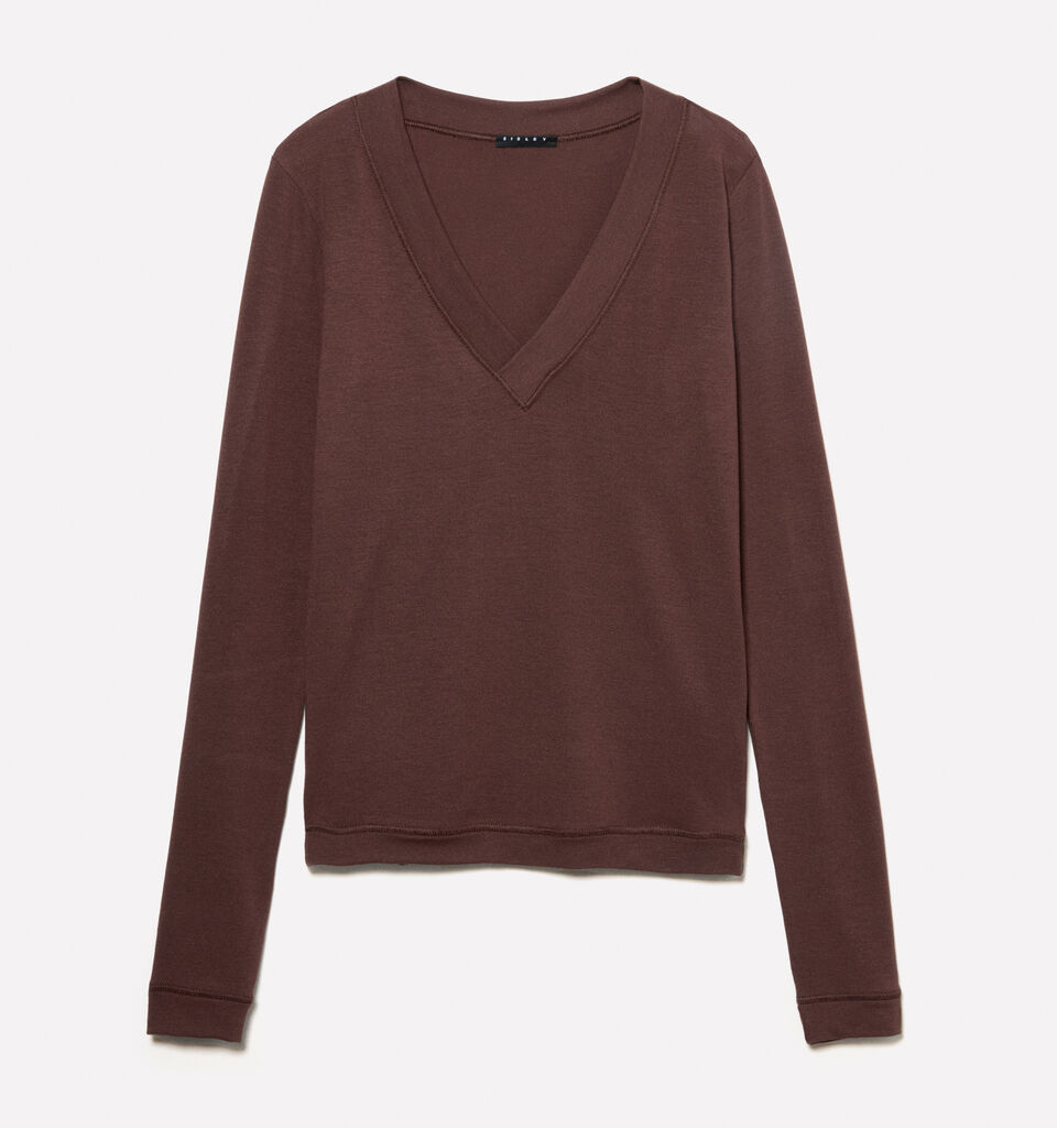 T-shirt slim fit marrone a maniche lunghe - t-shirt a manica lunga da donna - Marrone Scuro | Sisley image number 6